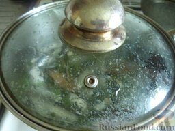 Тюлька (килька) тушеная с зеленым луком: Залить кипятком. Поставить на огонь, довести до кипения. Тушить рыбку на самом маленьком огне под крышкой 2 часа.
