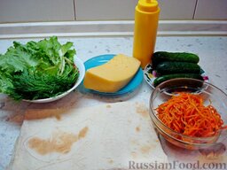 Два вида рулета из лаваша - овощной и мясной: Овощной лаваш с корейской морковью. Приготовление лаваша с овощной начинкой займет 15 минут.