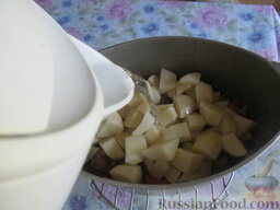 Рагу с индюшатиной и спаржевой фасолью: Заливается в емкость вода так, чтобы она покрывала картошку.