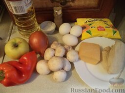 Новогодний салат с курицей и грибами "Лист календаря": Продукты для рецепта перед вами.