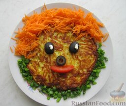 Картофельный драник "Веселый человечек": Зеленый лук можно мелко порубить и выложить в виде бороды.  
