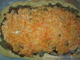 Кулебяка с 5-ю начинками: Блинчики и слой морковки.