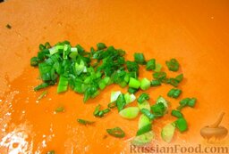 Салат из помидоров и фасоли: Зеленый лук мелко порубите.