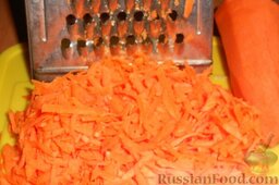 Солянка из свежей капусты с рисом и сосисками: Морковь почистить и натереть на крупной терке. Можно порезать брусочками.