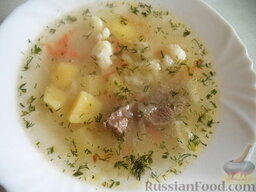 Суп из говядины, с цветной капустой: Суп из говядины, с рисом и цветной капустой, готов. Подавать со свежей зеленью.  Приятного аппетита!