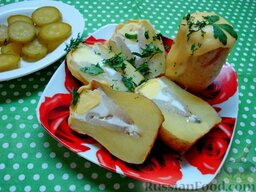 Картофель фаршированный: Очень красиво это блюдо выглядит в разрезе, а на вкус - просто объедение! Попробуйте!