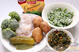 Салат с кальмарами и морской капустой: Продукты для салата с кальмарами и морской капустой.