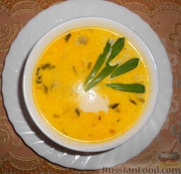 Овощной суп с грибами и черемшой: Можно украсить суп свежей черемшой.