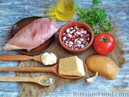 Салат с курицей, фасолью и сухариками: Продукты для салата с фасолью и курицей.