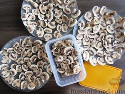 Жаркое из замороженных грибов: По истечении времени достать тарелки из морозилки, снять замороженные кусочки и поместить в герметичную емкость. Хранить в морозильнике.