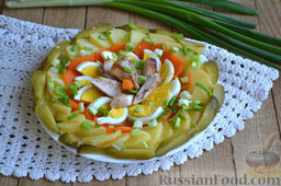 Праздничный салат с курицей и картофелем: Праздничный салат с курицей и картофелем готов. Приятного аппетита!