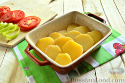 Запеканка со свежим болгарским перцем и картофелем: Форму смазываем любым растительным маслом. Выкладываем слой из отварного картофеля.