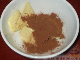 Эклеры с шоколадной глазурью и заварным кремом: Масло растереть с какао.