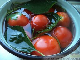 Помидоры квашеные: Залить помидоры рассолом.