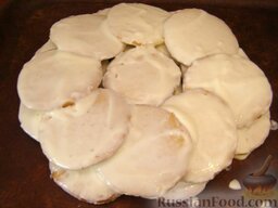 Торт "Черепаха": Затем обмакивать печенья в сметанный (другой не подойдет!) крем и выкладывать слоями. Или смазывать слой за слоем сметанным кремом.