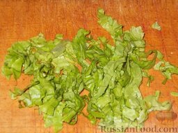 Свекольник холодный летний: Листья зеленого салата нашинковать.