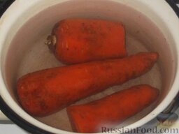 Заливное из рыбы: Как приготовить заливное из рыбы:    Морковь вымыть, залить водой. Отварить морковь до готовности (30 минут).