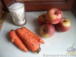 Яблочно-морковный сок: Продукты для яблочно-морковного сока перед вами.