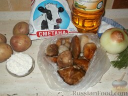 Грибы в сметанном соусе: Продукты для приготовления грибов в сметанном соусе.