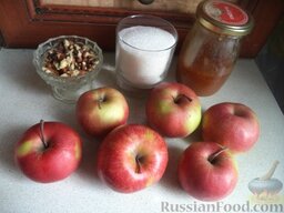 Яблоки, запеченные с медом и орехами: Продукты для рецепта перед вами.    Включить духовку.