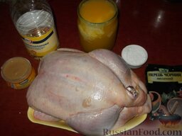 Курица, запеченная целиком с медом и горчицей: Подготовить продукты для приготовления курицы в меде и горчице.