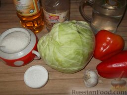Маринованная капуста с перцем сладким и чесноком: Продукты по рецепту маринованной капусты с чесноком и перцем.