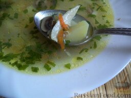 Грибной суп на курином бульоне: Грибной суп на курином бульоне готов. Подавать со свежей зеленью.  Приятного аппетита!