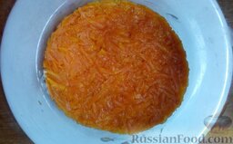 Салат «мимоза» слоеный: Затем выложите нашинкованную морковь, слегка пригладьте.