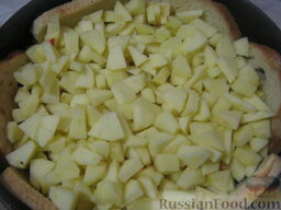 Шарлотка из яблок: Средину наполнить очищенными и нашинкованными яблоками.