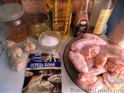 Куриные крылышки в меду и чесноке: Продукты для приготовления  крылышек с медом и чесноком перед вами.